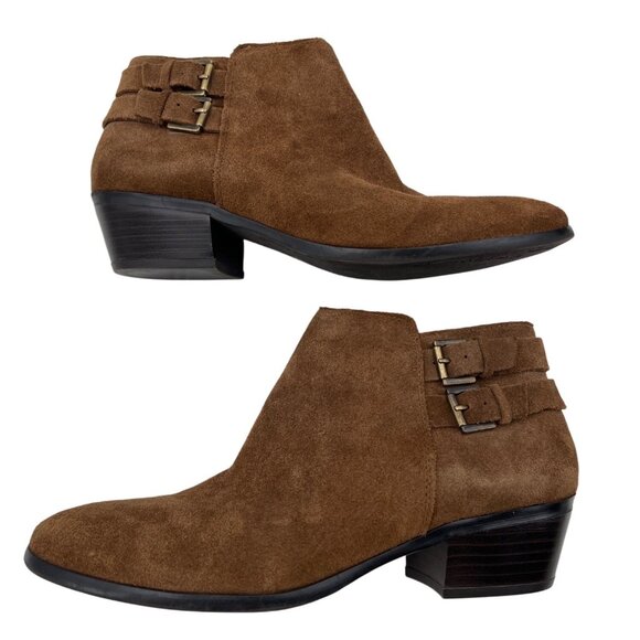 Sam Edelman Womens Suede Ankle Booties Brown Size 7 With Side Zippers & Dual Buc - Picture 1 of 6